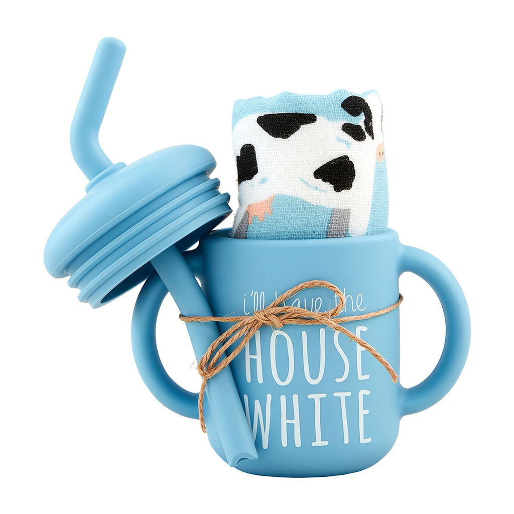 House White Sippy Cup & Bib Set - Blue
