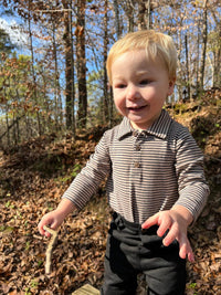 Seymour Polo Onesie - Brown/Beige Stripe