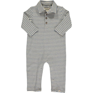 Kingston Polo Romper - Blue Double Stripe