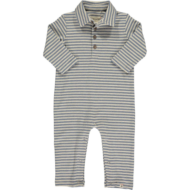 Kingston Polo Romper - Blue Double Stripe