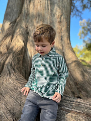 Midway Polo - Dark Green & White Stripe