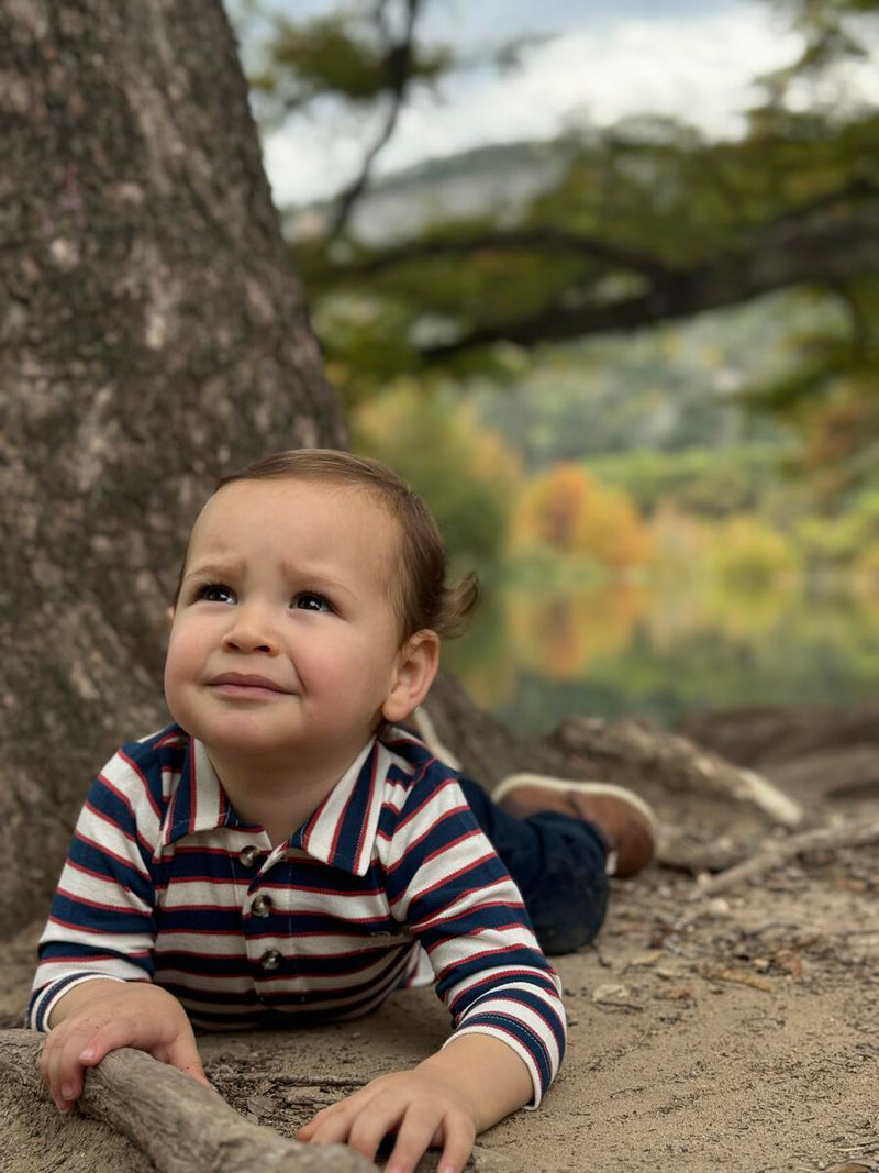 Seymour Pique Polo Onesie - Navy/Rust/Cream Stripe