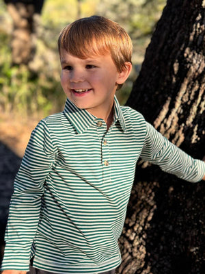 Midway Polo - Dark Green & White Stripe