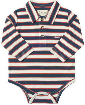 Seymour Pique Polo Onesie - Navy/Rust/Cream Stripe