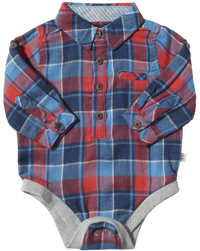 Jasper Woven Onesie - China Blue & Red Rust