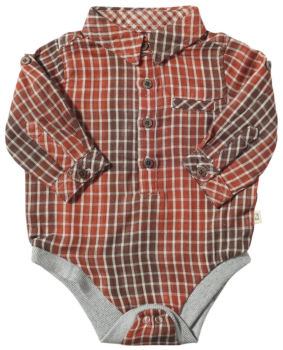 Jasper Woven Onesie - Rust Plaid