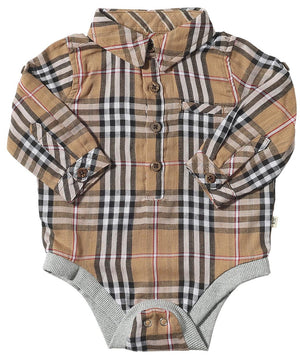 Jasper Woven Onesie - Brown/Black/Red Plaid