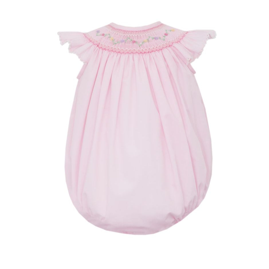 Martha - Smocked Pink Poplin Angel Wing Bubble