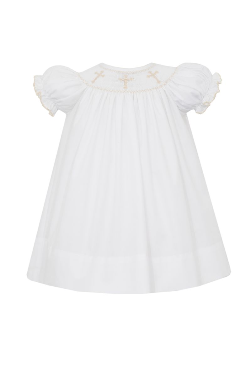 Ecru Three Crosses Smocked White Bishop Dress