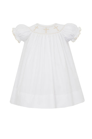 Ecru Three Crosses Smocked White Bishop Dress