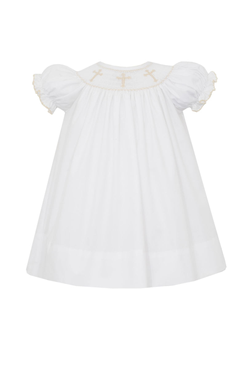 Ecru Three Crosses Smocked White Bishop Dress