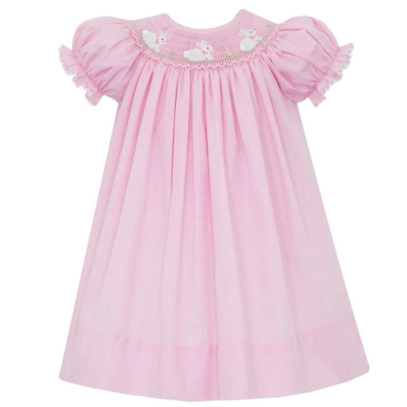 Bunnies - Pink Micro Check Smocked Bishop Dress