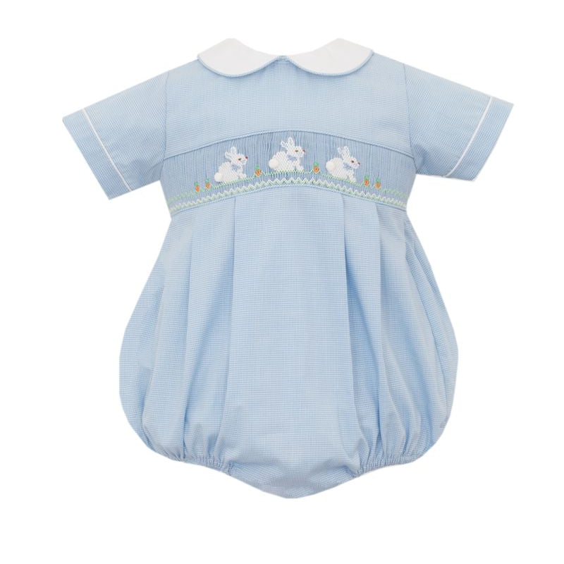 Bunnies - Smocked Light Blue Micro Check Bubble