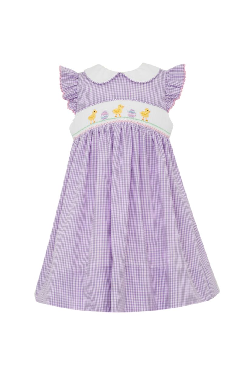 Easter Chicks & Eggs Smocked Angel Wing Lilac Dress