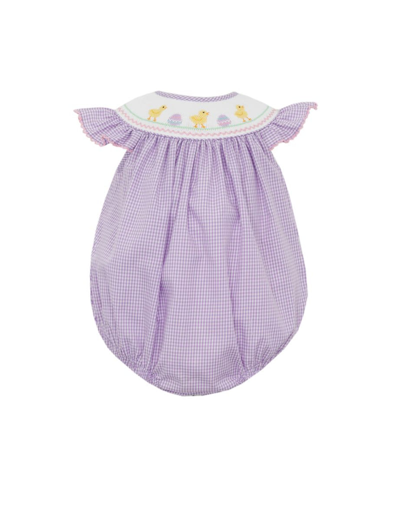 Easter Chicks & Eggs Smocked Angel Wing Lilac Bishop Bubble