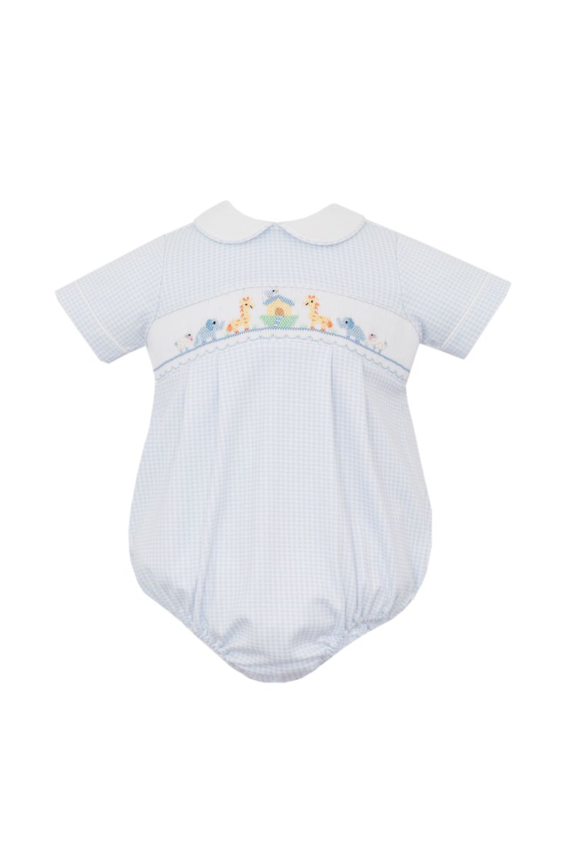 Noah's Ark Smocked Blue Gingham Bubble