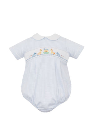 Noah's Ark Smocked Blue Gingham Bubble