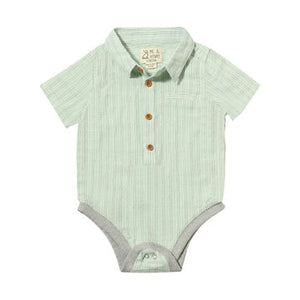 Helford Woven Onesie - Mint & Grey Stripe