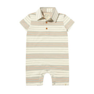 Drift Polo Romper - Grey White Stripe