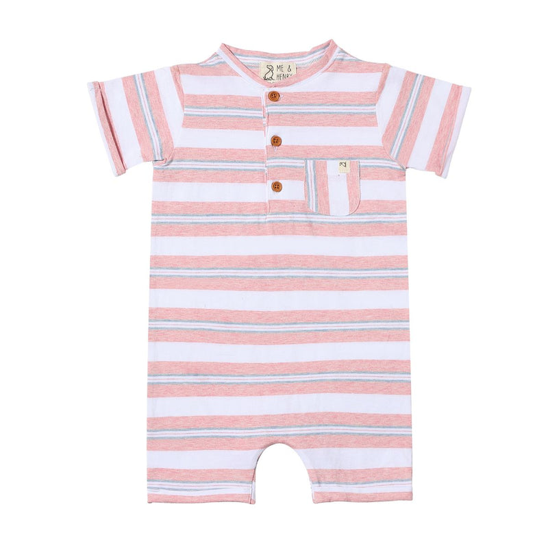 Camborne - Pink, Grey & White Henley Romper