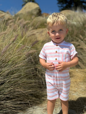 Camborne - Pink, Grey & White Henley Romper