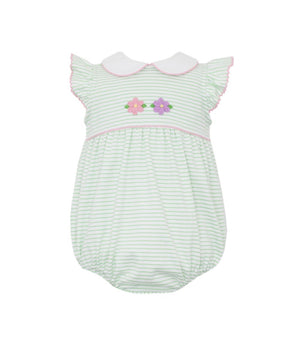 Flowers - Green Knit Stripe Girl's Bubble