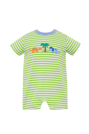 Green Knit Stripe Dinosaurs Applique Romper