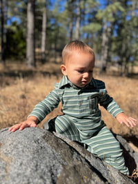 Kingston Polo Romper - Green Double Stripe