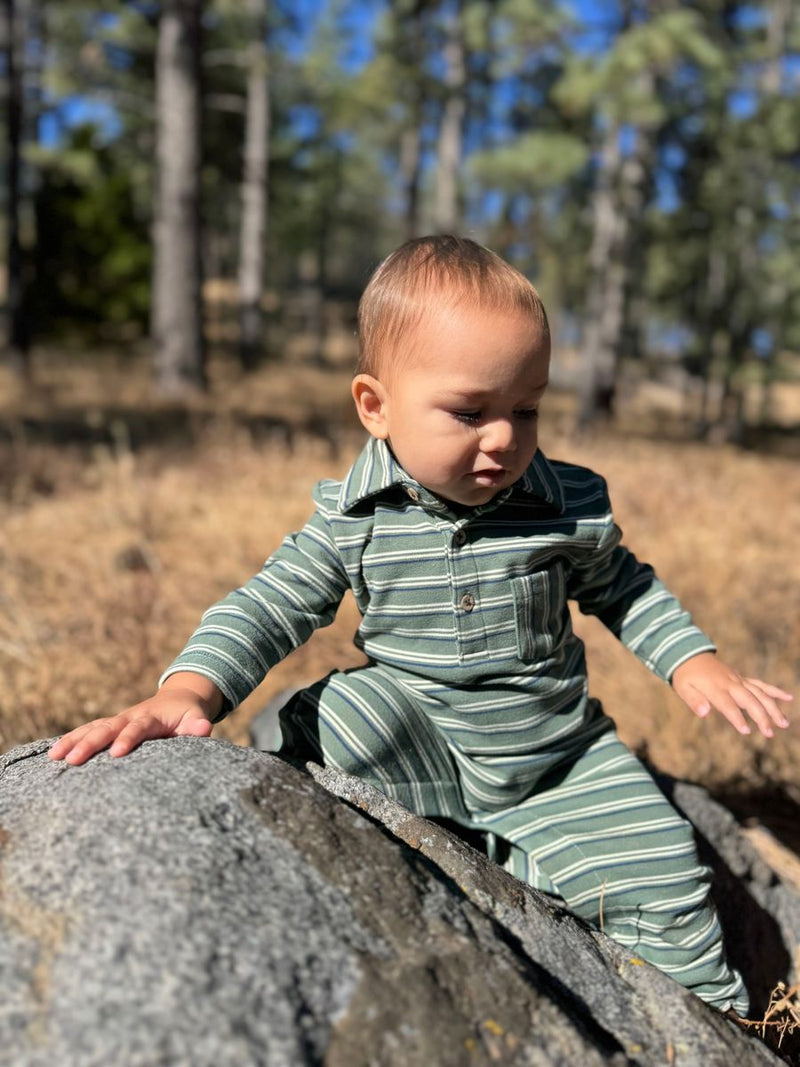 Kingston Polo Romper - Green Double Stripe