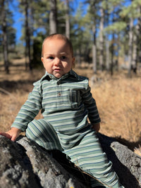 Kingston Polo Romper - Green Double Stripe