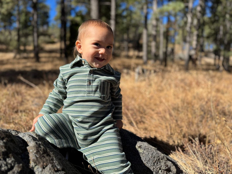 Kingston Polo Romper - Green Double Stripe