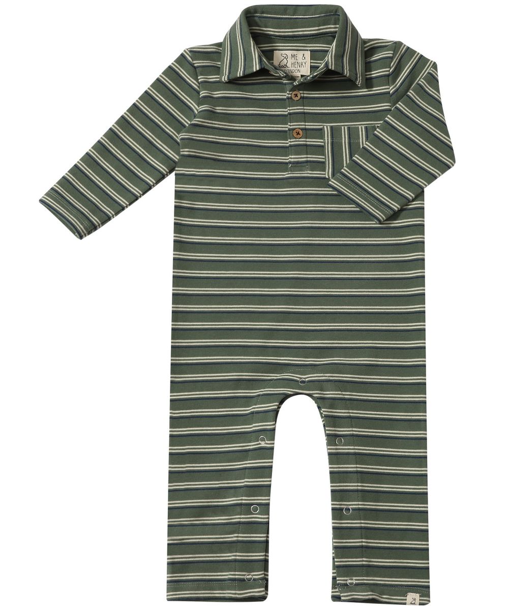 Kingston Polo Romper - Green Double Stripe