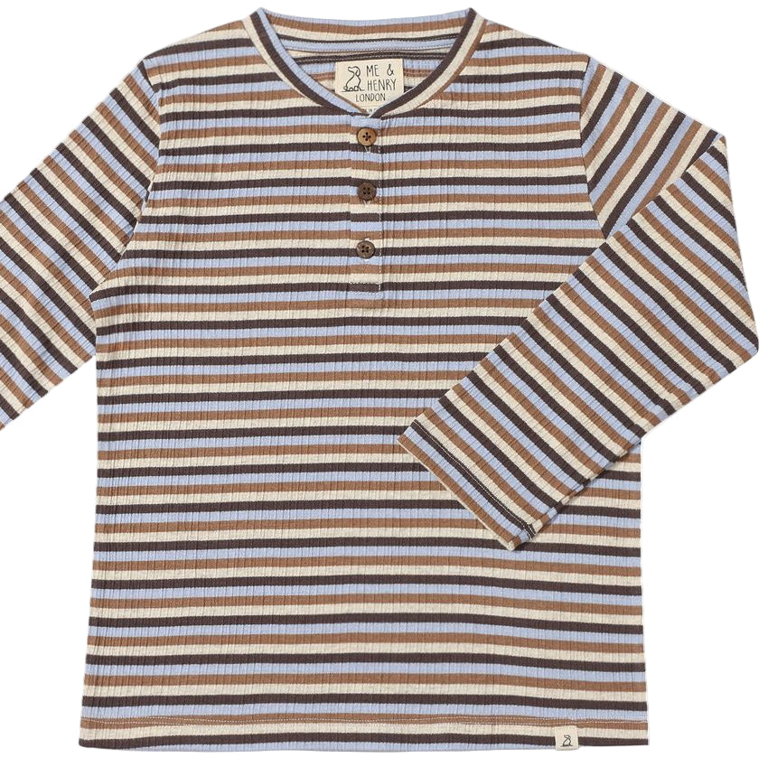 Adams Henley - Beige Blue Cream Stripe