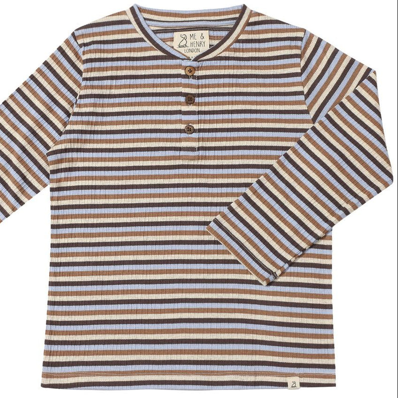 Adams Henley - Beige Blue Cream Stripe