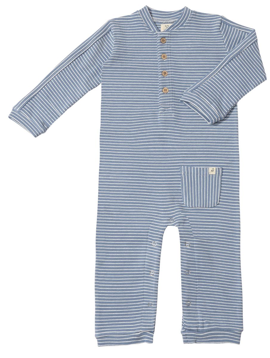 Mitch Henley Romper - Blue & White Stripe