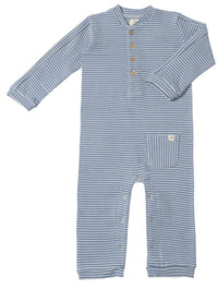 Mitch Henley Romper - Blue & White Stripe