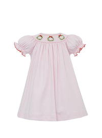 Wreaths Smocked Pink Knit Bishop Dress
