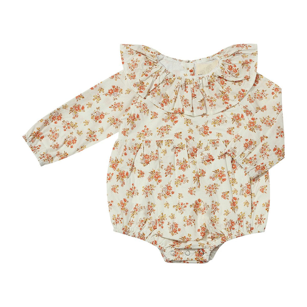 Floral baby romper with long sleeves on a white background