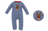 Reindeer w/ Lights - Royal Blue Stripe Knit Boy's Long Romper