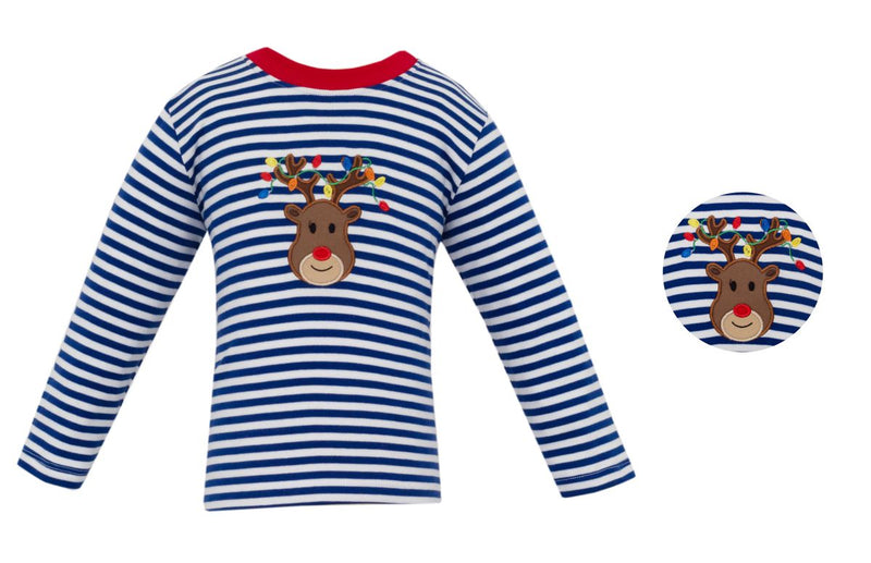 Reindeer w/ Lights - Royal Blue Stripe Knit Boy's LS T-Shirt