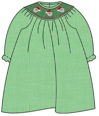Green Gingham Santa Smock Bishop Dress