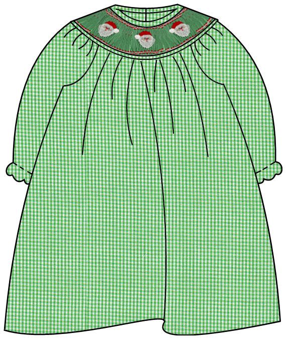 Green Gingham Santa Smock Bishop Dress