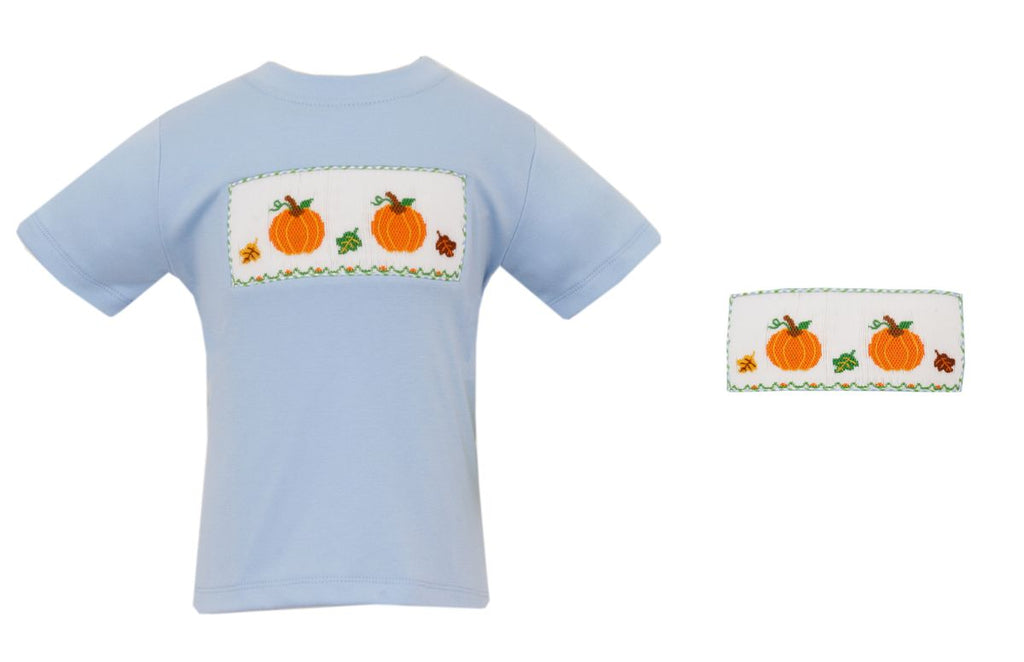 Smocked Pumpkin Light Blue Knit SS T-Shirt