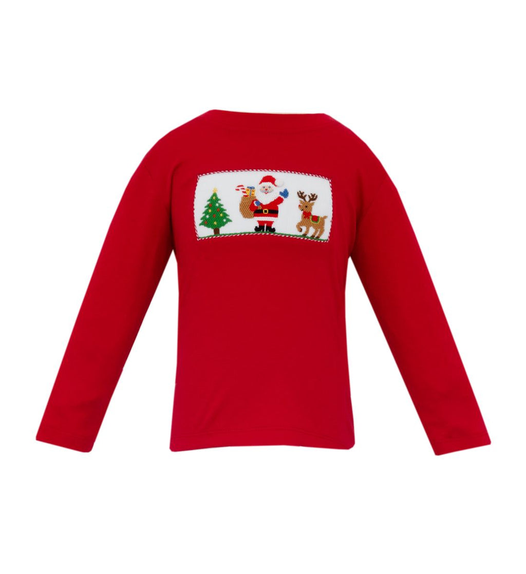 Merry Christmas - Smocked Red Knit LS Shirt