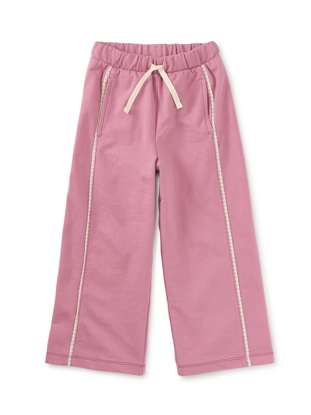 Lace Trim Track Pants - Hydrangea Pink