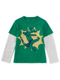 Taekwondo Lizard Layered LS Graphic Tee - Viridian Green