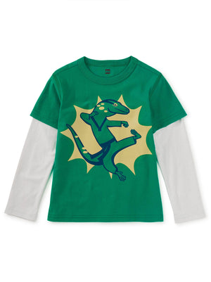Taekwondo Lizard Layered LS Graphic Tee - Viridian Green