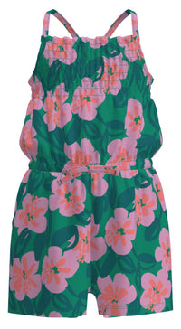 Smocked Strappy Romper - Bold Hibiscus