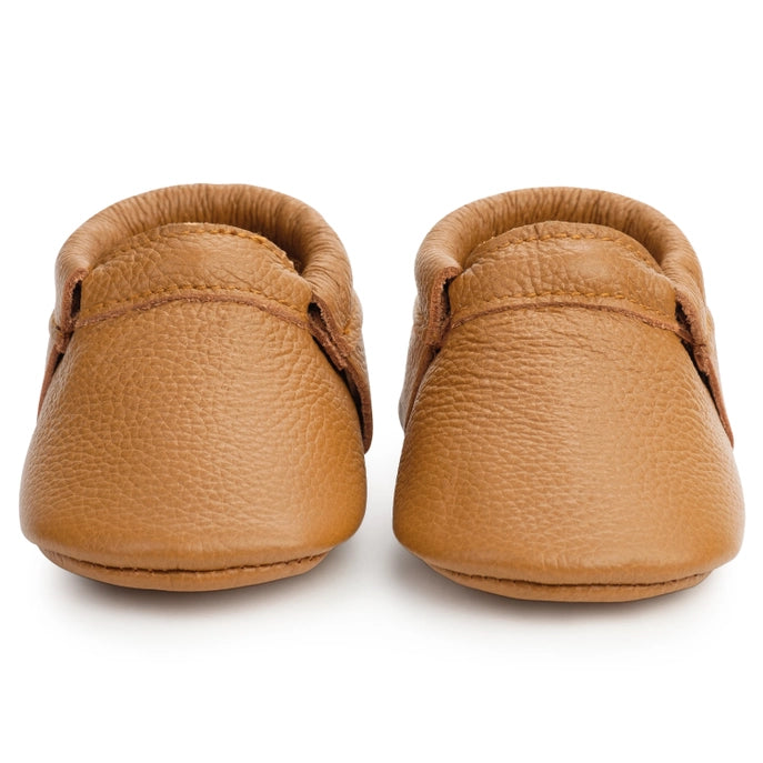 Fringeless Baby Moccasins - Leather Baby Shoes (Brown)