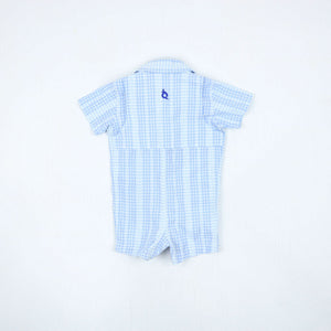 Guayabera Romper - Blue Plaid Linen